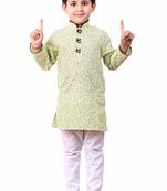 Yellow printed cotton boys-kurta-pyjama