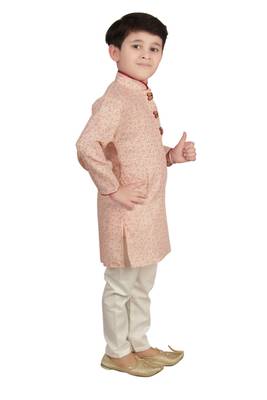 Beige printed cotton boys-kurta-pyjama 2