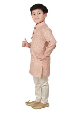 Beige printed cotton boys-kurta-pyjama 3