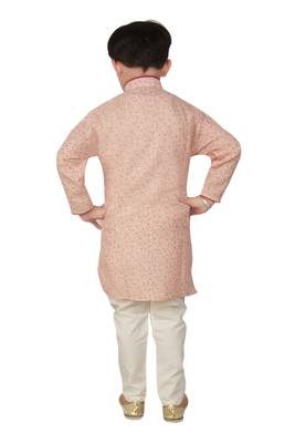 Beige printed cotton boys-kurta-pyjama 4