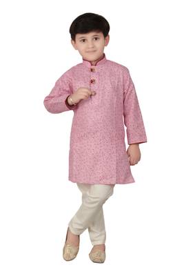 Pink printed cotton boys-kurta-pyjama 1