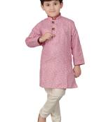 Pink printed cotton boys-kurta-pyjama