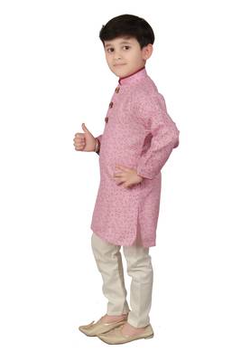 Pink printed cotton boys-kurta-pyjama 2