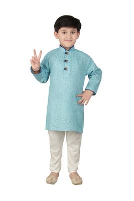 Blue printed cotton boys-kurta-pyjama 1