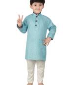 Blue printed cotton boys-kurta-pyjama