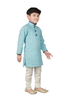 Blue printed cotton boys-kurta-pyjama 2