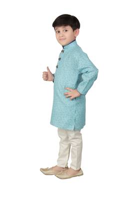 Blue printed cotton boys-kurta-pyjama 3