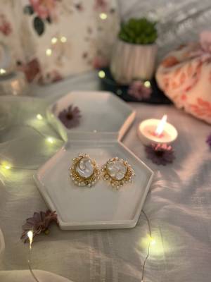 Gold Tone Baroque Pearl Studs 1