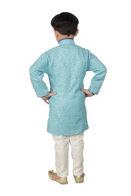 Blue printed cotton boys-kurta-pyjama 4