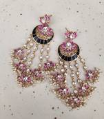 Pink Blue Meenakari Gold Tone Earrings