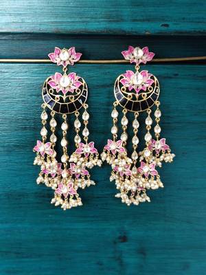 Pink Blue Meenakari Gold Tone Earrings 2
