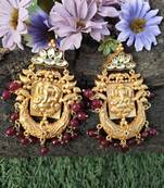 Red Gold Tone Temple Earrings