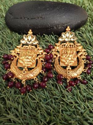 Red Gold Tone Temple Earrings 2