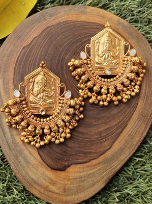 Gold Tone Ganesh Temple Earrings 1