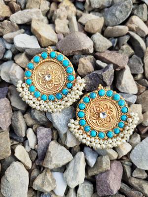 Turquoise Gold Tone Temple Studs 1