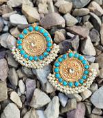 Turquoise Gold Tone Temple Studs