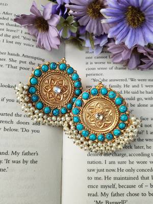 Turquoise Gold Tone Temple Studs 2