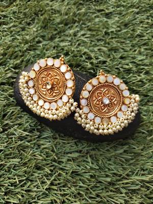 White Gold Tone Pearl Studs 2