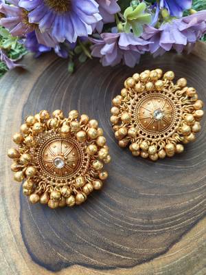 Gold Tone Ghungroo Temple Studs 2