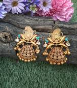 Turquoise Gold Tone Temple Earrings