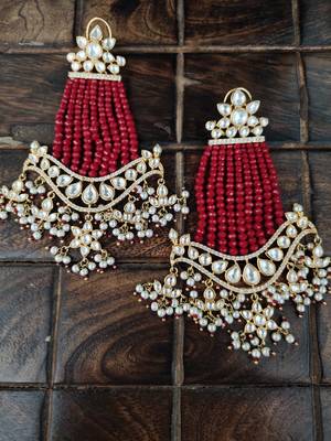 Red Gold Tone Kundan Inspired Earrings 1