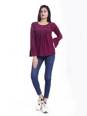 Magenta woven viscose rayon long-tops 1