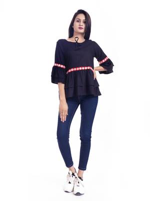 Navy-blue woven viscose rayon long-tops 1