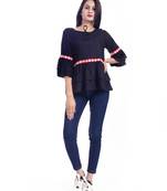 Navy-blue woven viscose rayon long-tops