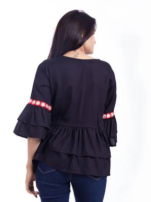 Navy-blue woven viscose rayon long-tops 3