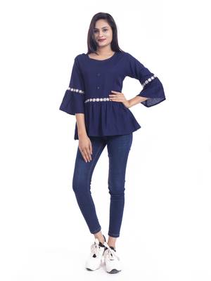 Blue woven viscose rayon long-tops 1