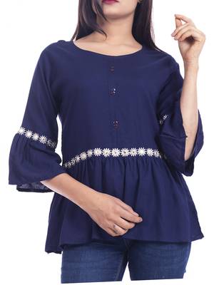 Blue woven viscose rayon long-tops 3