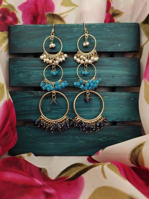 Blue White Beaded Earrings 1