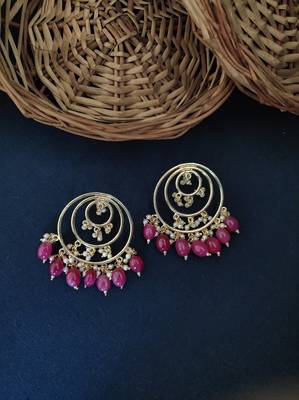 Red Gold Tone Beaded Earring 1