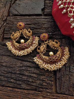 Red Gold Tone Temple Earrings 1
