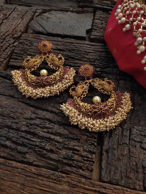 Red Gold Tone Temple Earrings 2