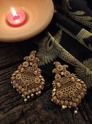 Gold Tone Temple Earring 1