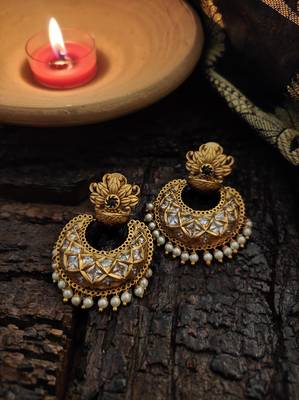 White Gold Tone Temple Earrings 1