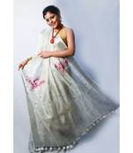 Unitex Fashion Grey Embroidered Linen Silk Saree With Blouse