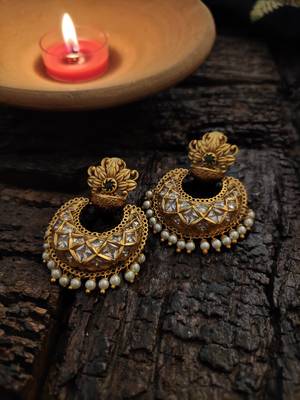 White Gold Tone Temple Earrings 2