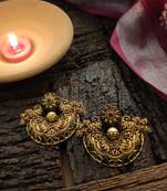 Green Gold Tone Temple Earrings