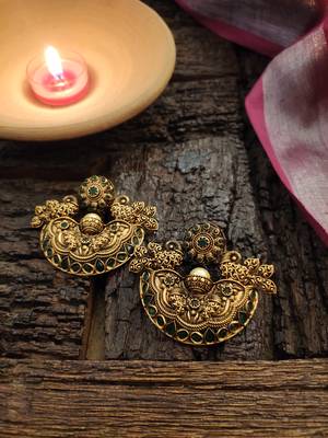 Green Gold Tone Temple Earrings 2