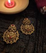 Red Gold Tone Temple Earrings