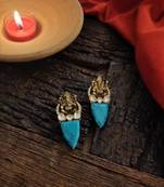 Turquoise Gold Tone Temple Earrings