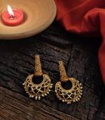 Blue Gold Tone Temple Earrings