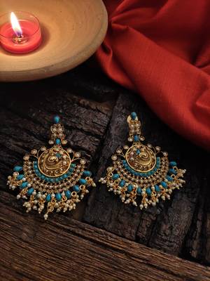 Turquoise Gold Tone Temple Earrigs 1