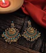 Turquoise Gold Tone Temple Earrigs