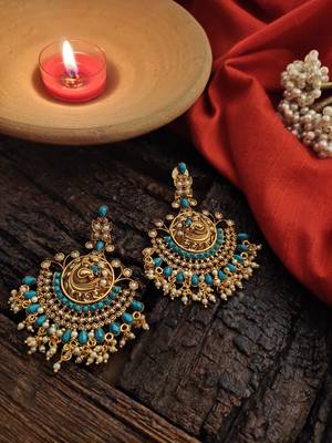 Turquoise Gold Tone Temple Earrigs 2