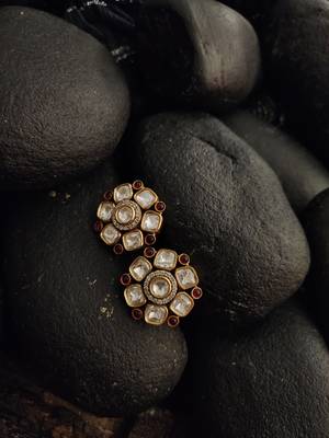White Red Gold Tone Kundan Inspired Studs 2