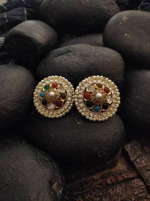 Navrattan Gold Tone Studs With Pearls 1