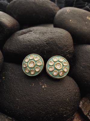 Turquoise Gold Tone Polki Studs 1